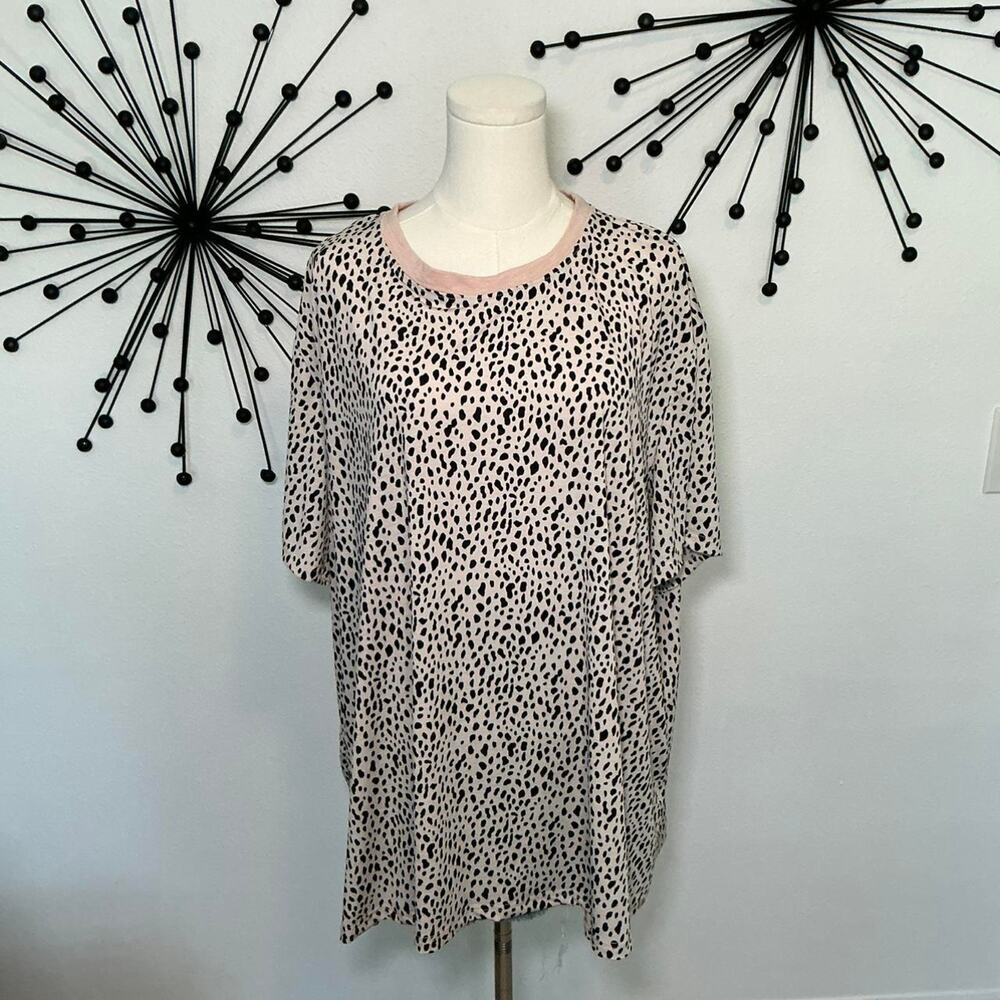 Leopard cheetah print oversized tee pink trim comfy lounge top 5X